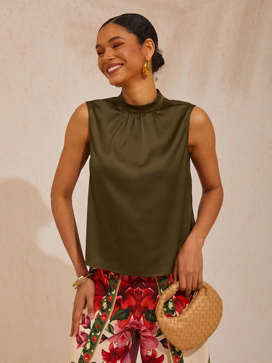 Hawaii Palm Silky Satin Top