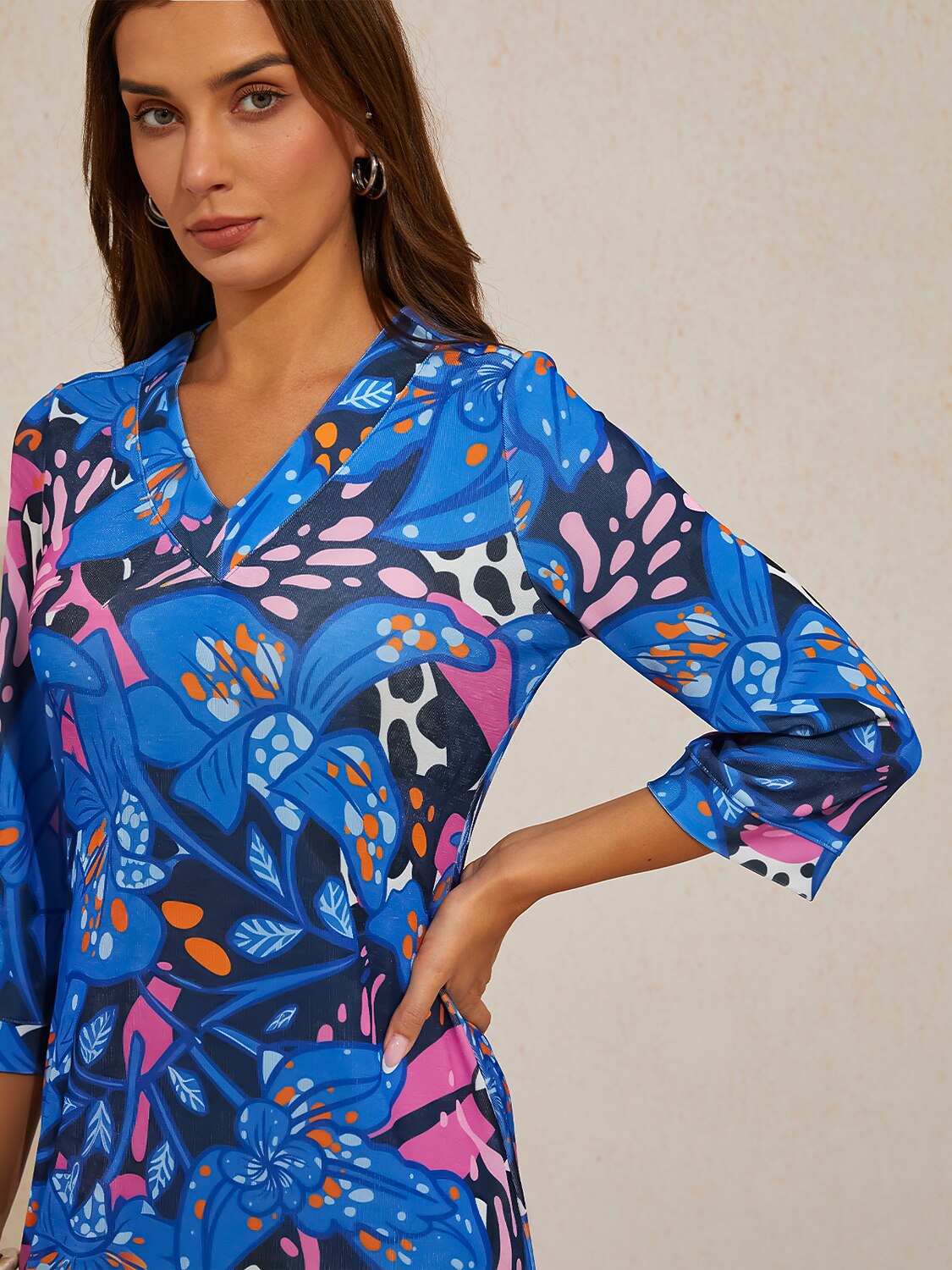 Abstract Azure High Stretch Knit Dress