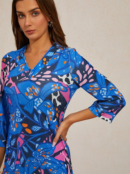 Abstract Azure High Stretch Knit Dress