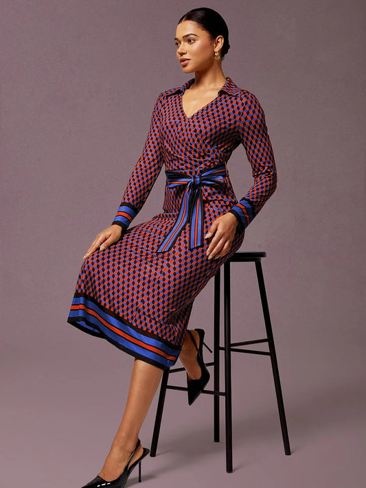 Rose Red Geometric Print High Stretch Dress