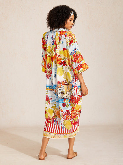 Santorini Summer  Chiffon Batwing Sleeve Kaftan