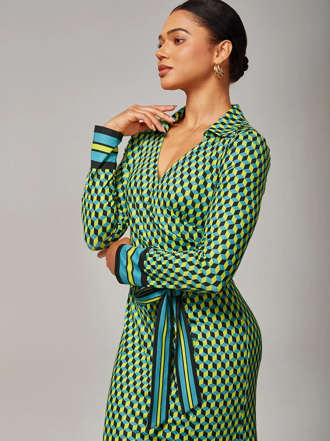 3D Geometric Stretchy Wrap Dress