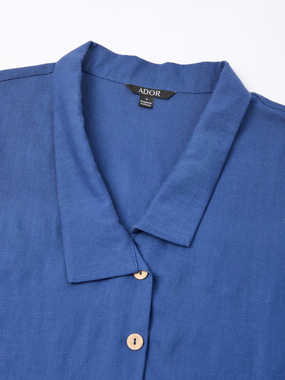 Linen Blend Asymmetric Collar Inverted Pleat Top