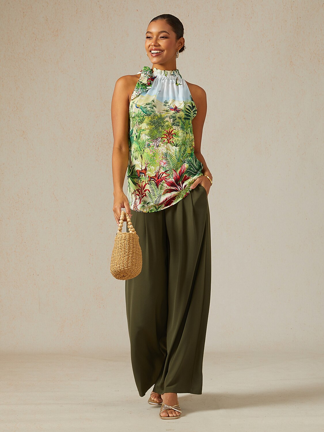 Olive Eden Silky Satin Sleeveless Halter Top
