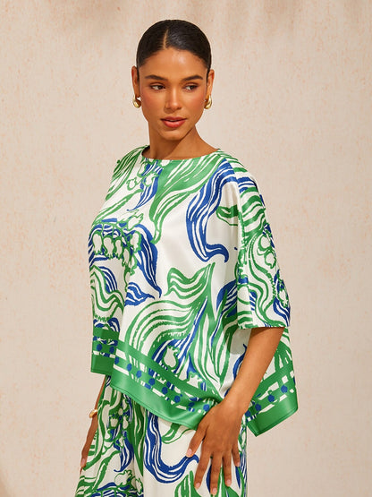 Pastel Floral Garden Silky Satin Dolman Batwing Top