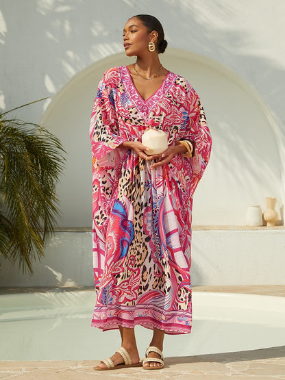Blush&Beast Fließender Chiffon Kaftan mit rosa Paisley-Muster