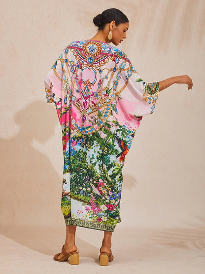 Pink Jungle Party Flowy Chiffon Diamond Kaftan