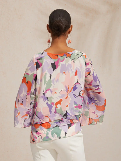 Spring Blooms Flowy Chiffon Layered Design Pink Blouse