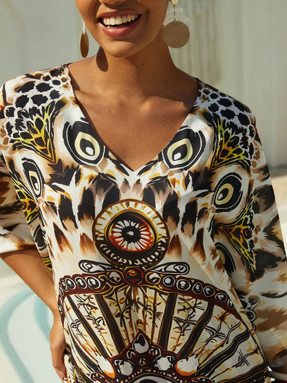 Vintage Leopard Jewelry Flowy Chiffon Maxi Dress