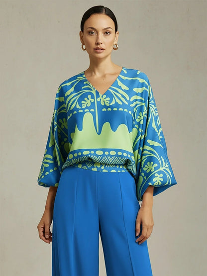 Vivid Fuchsia Print Satin Lantern Top
