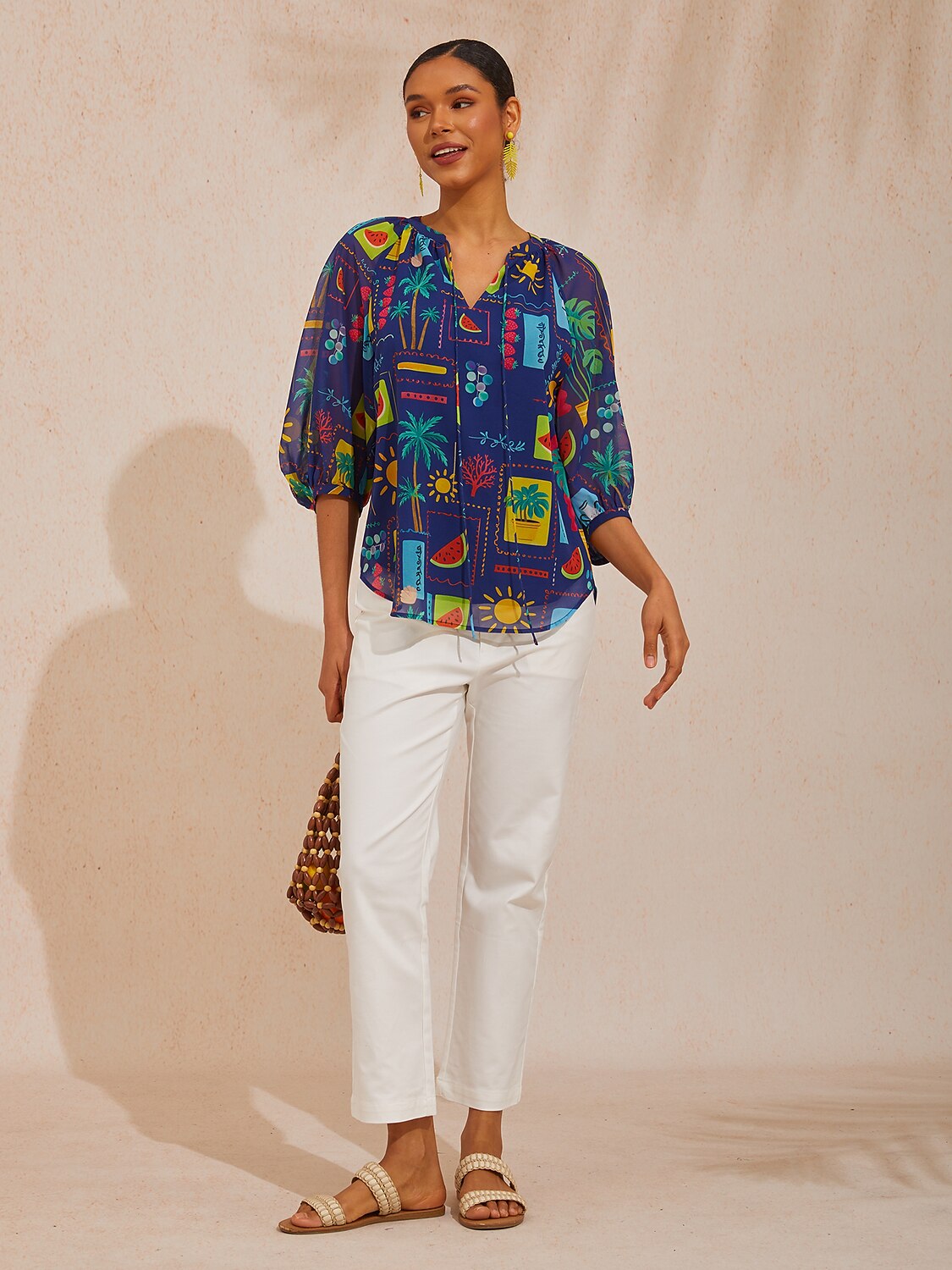 Vintage Baroque Chiffon Raglan Sleeve Blouse