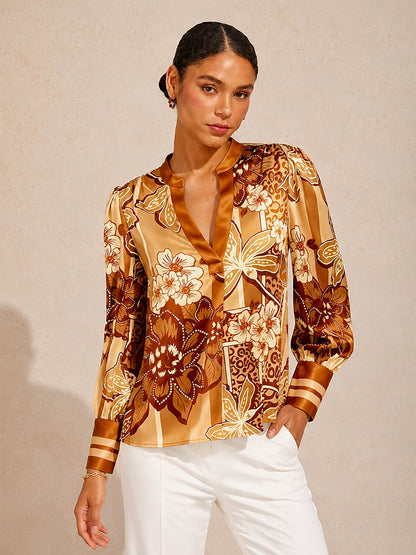 Amber Bloom Silky Satin Blouse