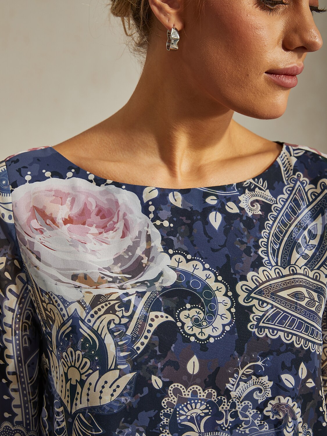 Green Paisley Botanical Print Layered Chiffon Blouse