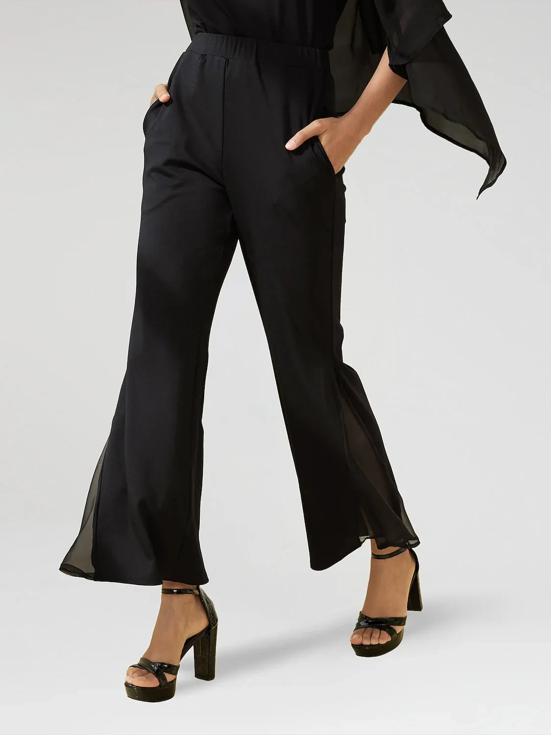 Pantalon Noir Taille Haute Pantalon Léger en Mousseline