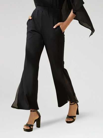 Pantalon Noir Taille Haute Pantalon Léger en Mousseline