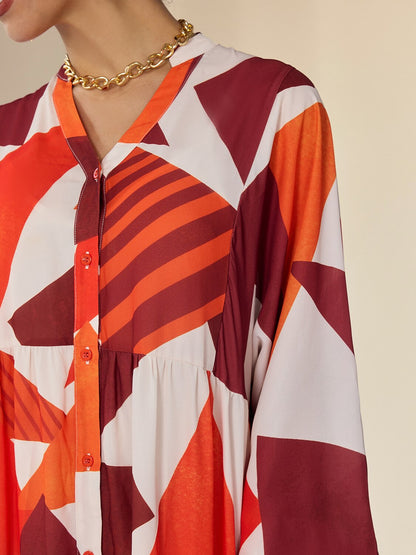 Chiffon Geometric Pattern V-Neck Casual Daily Maxi Dress