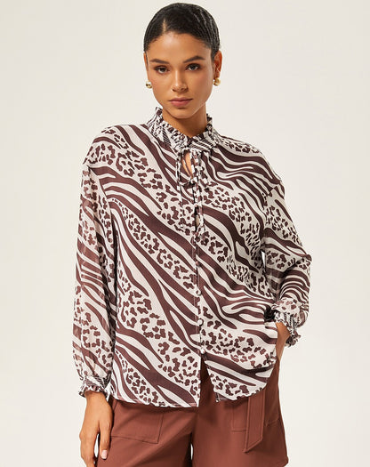Pullover mit Animal-Print, Raffungen und langen Ärmeln