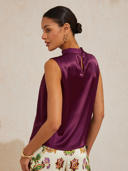 Burgundy Paisley Luxe Silky Satin Sleeveless Top