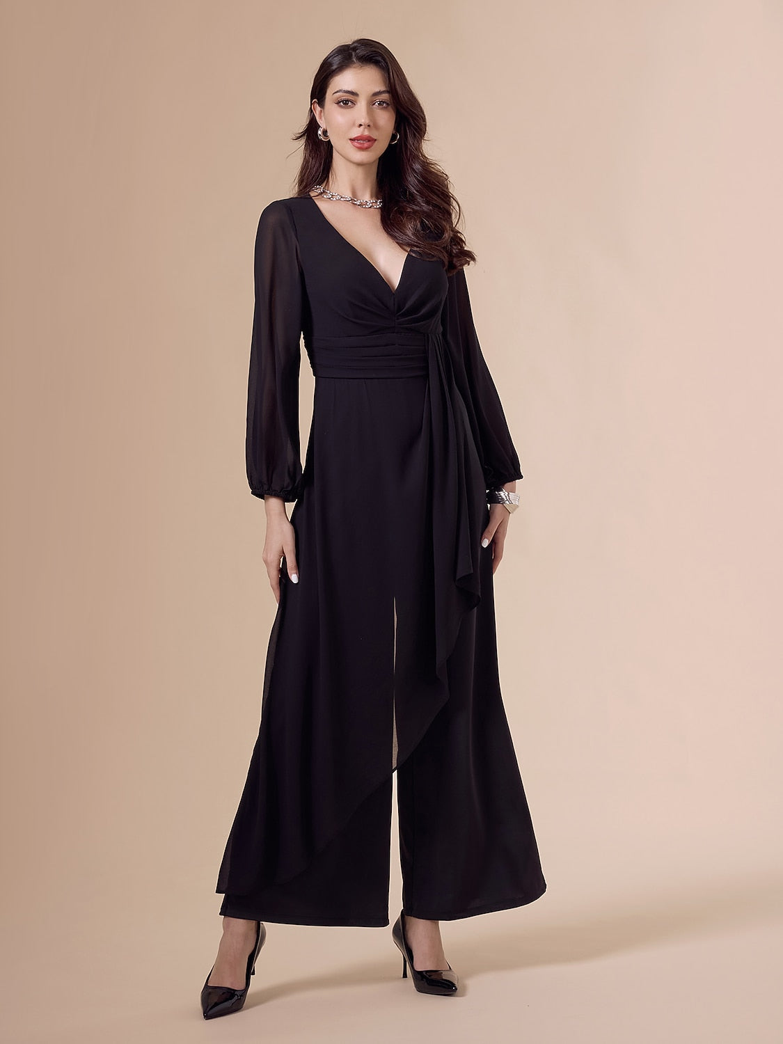 Asymmetrical Deep V Wide-legged Jumpsuit