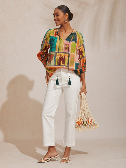 Vintage Baroque Chiffon Raglan Sleeve Blouse