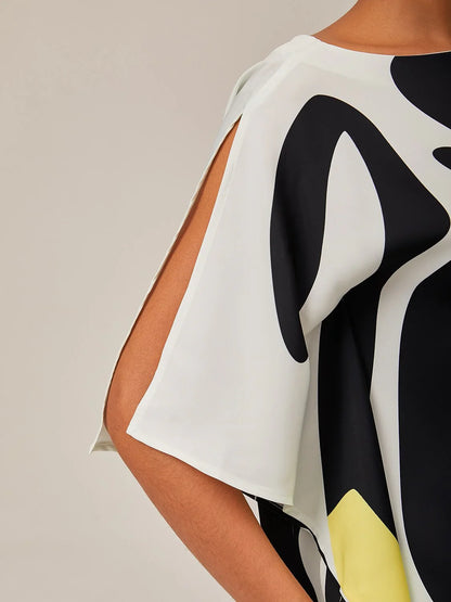 Satin Combo Magyar Black Flowy Graphic Shirt