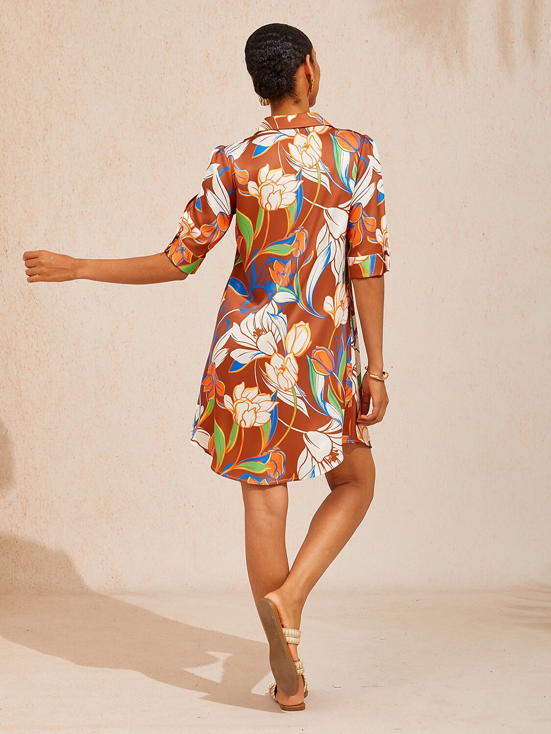 Desert Orchid Silky Satin Shirt Dress