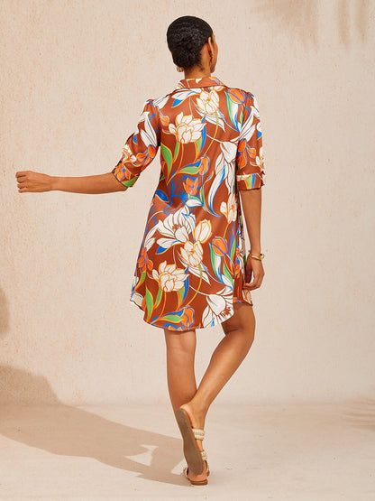 Desert Orchid Silky Satin Shirt Dress