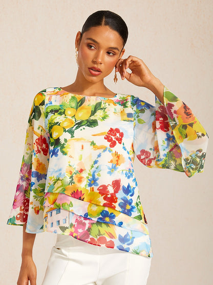 Ocean Paisley Flora Chiffon Layered Blouse