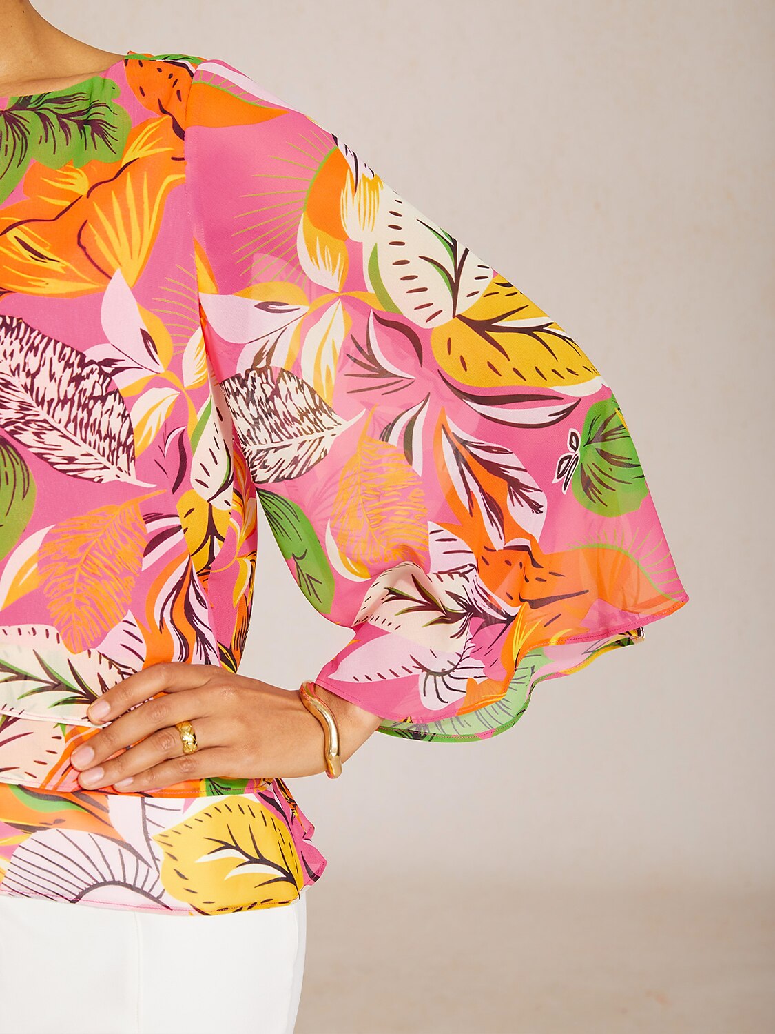 Wild Hibiscus Dream Flowy Chiffon Layered Blouse