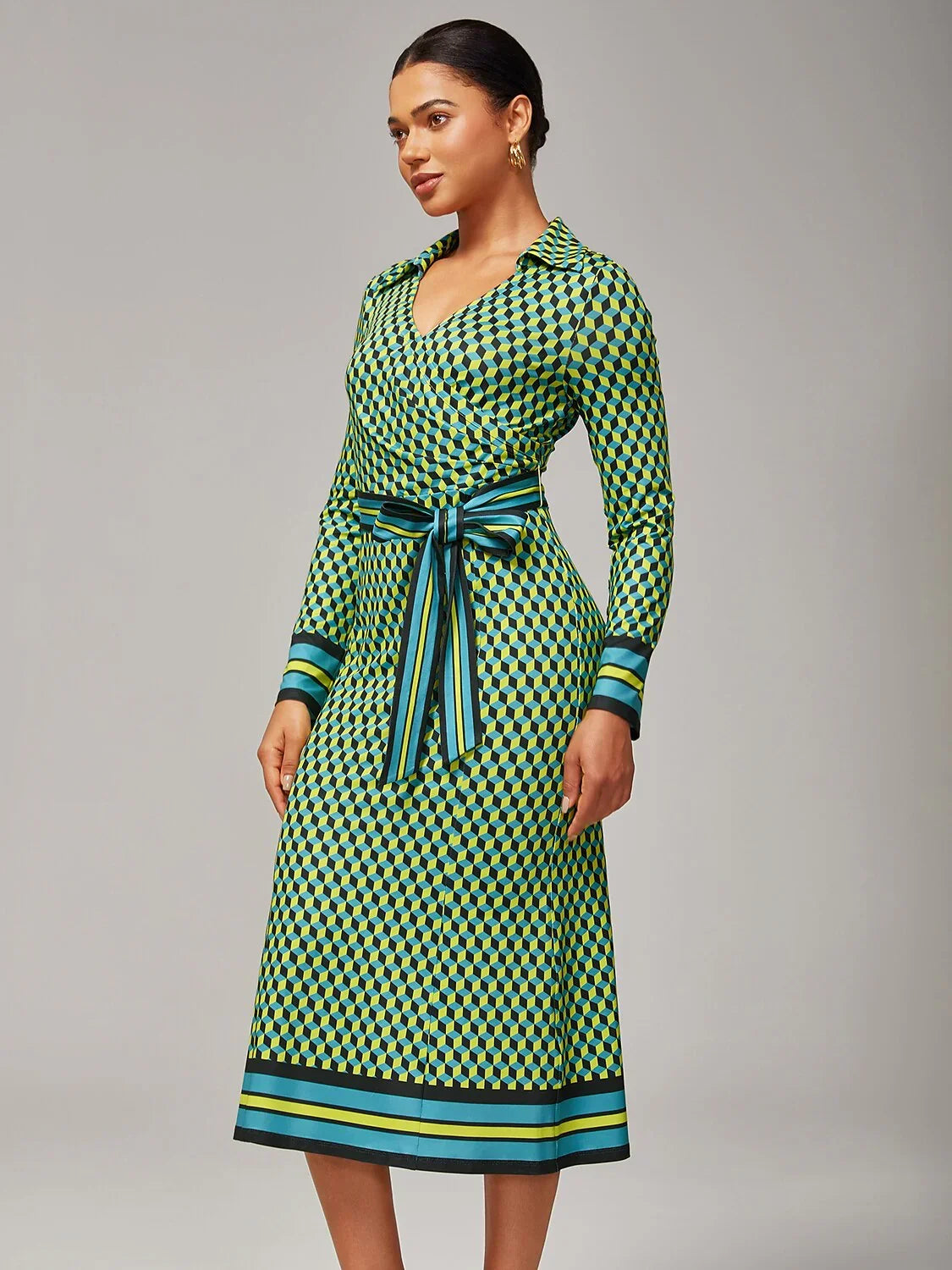 3D Geometric Stretchy Wrap Dress