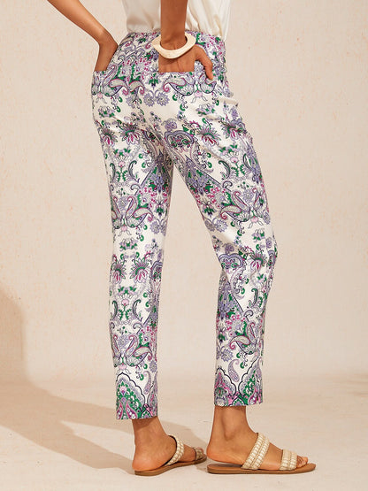 Mint Paisley Flora Stretch Cropped Pants