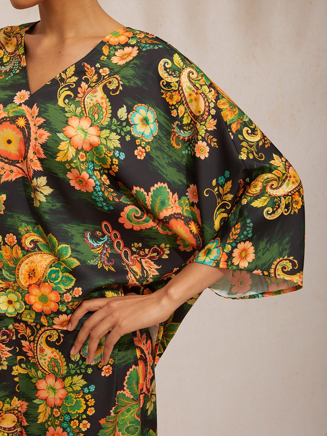 Indigo Tigress Silky Satin  Vacation Batwing Top