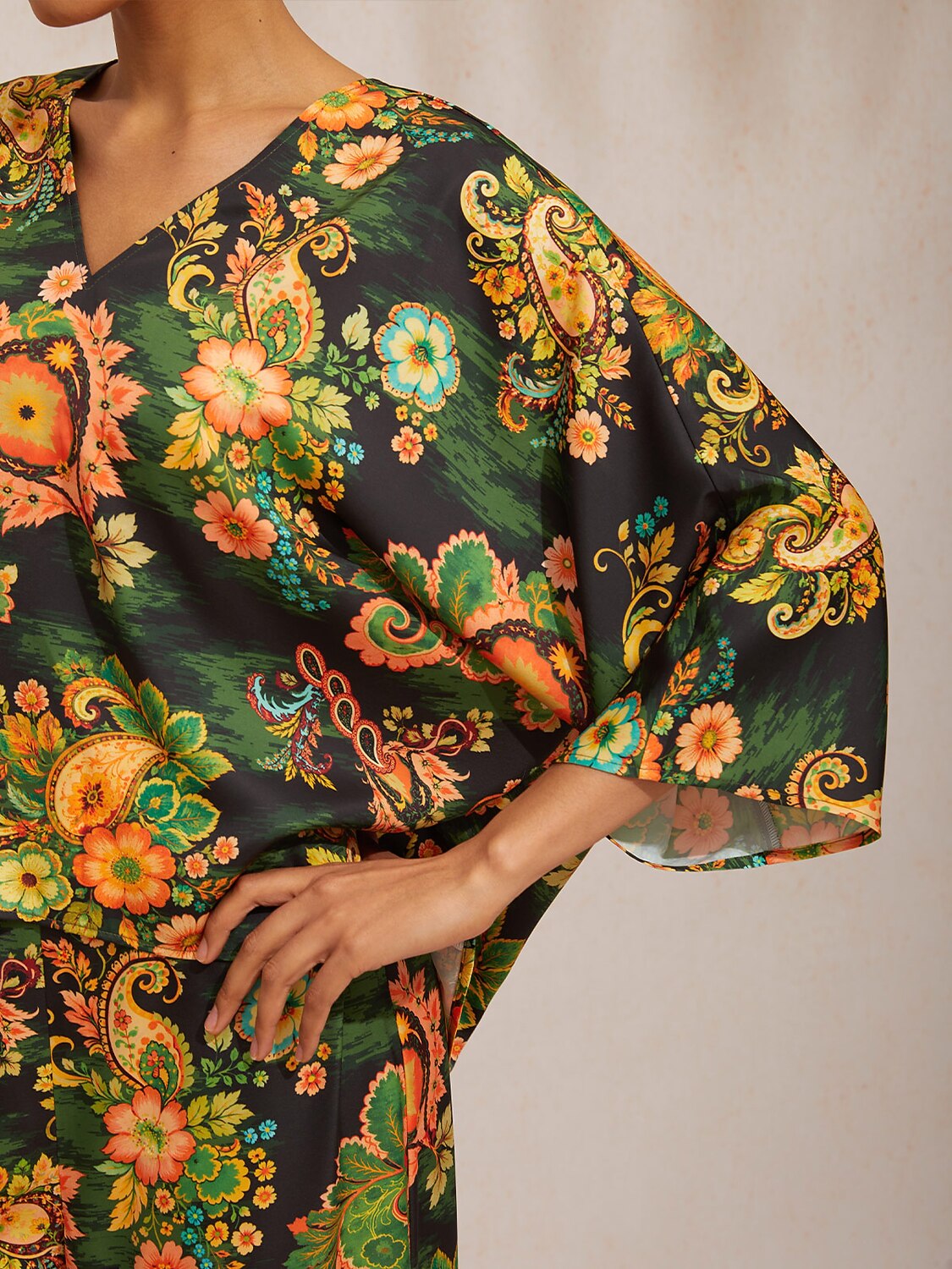 Coral Riviera Silky Satin Batwing Top