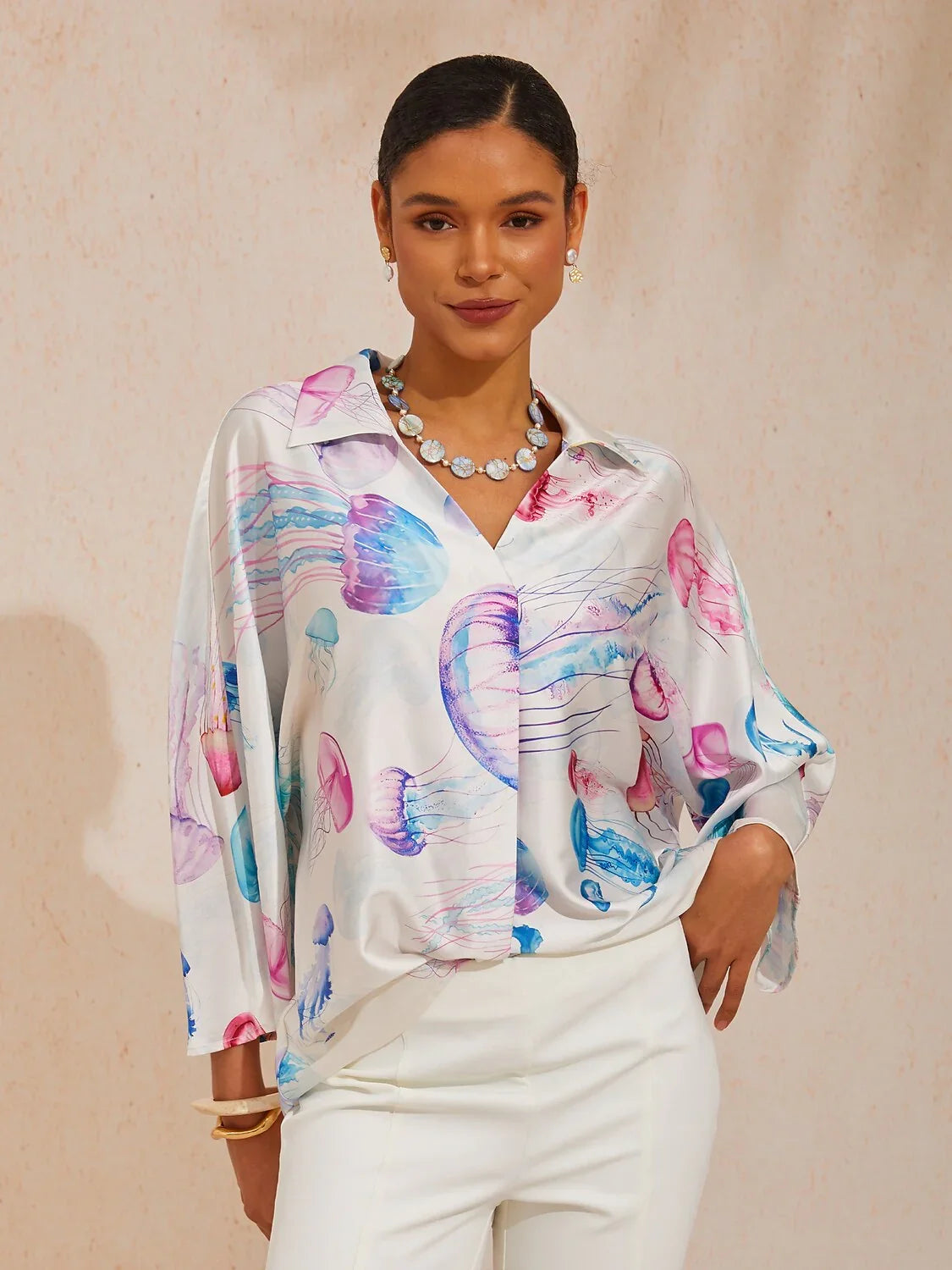 Ethereal Jellyfish Drift Silky Satin Shirt