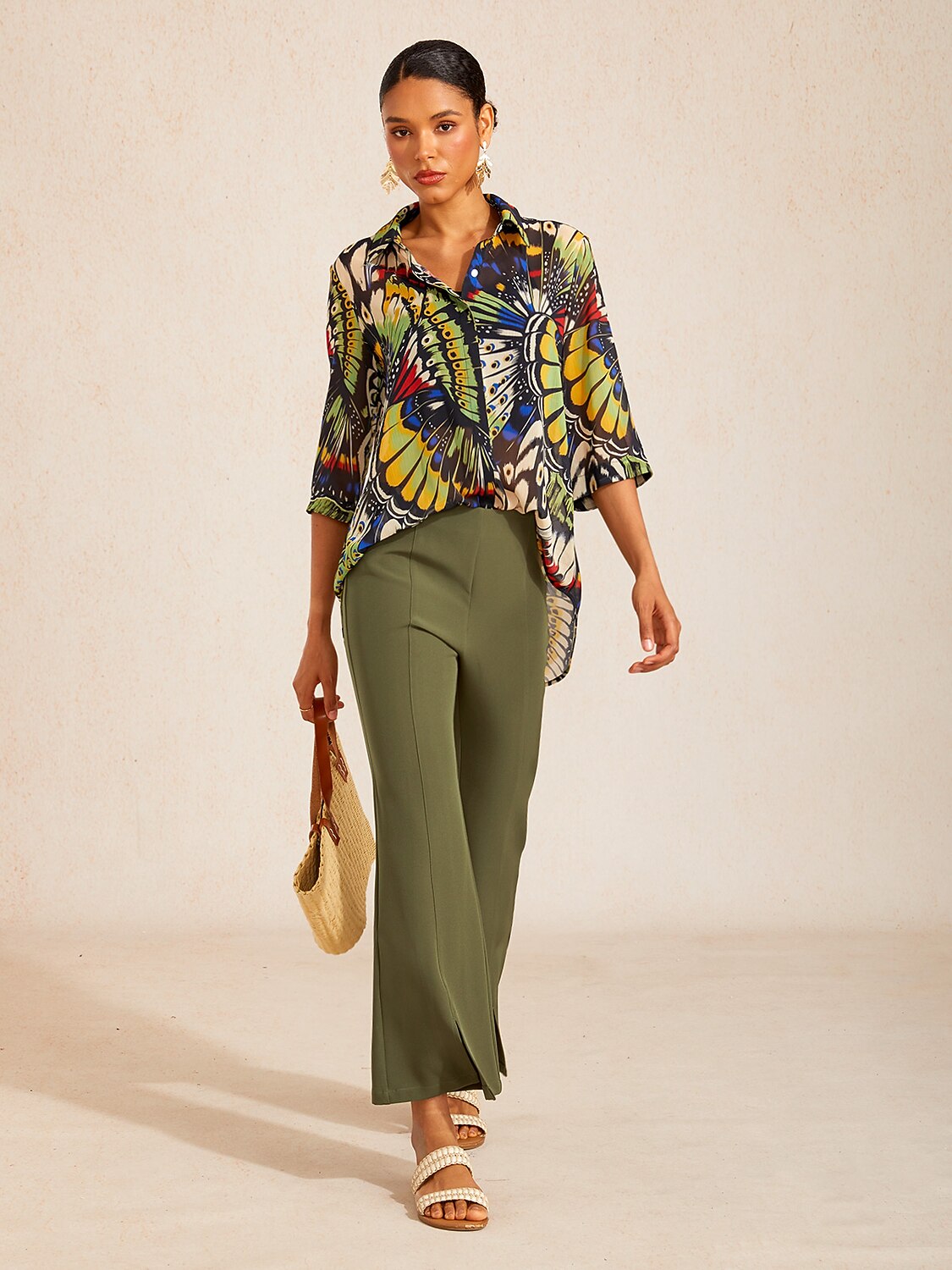 Elegant Slight Stretch Cropped Flared Pants