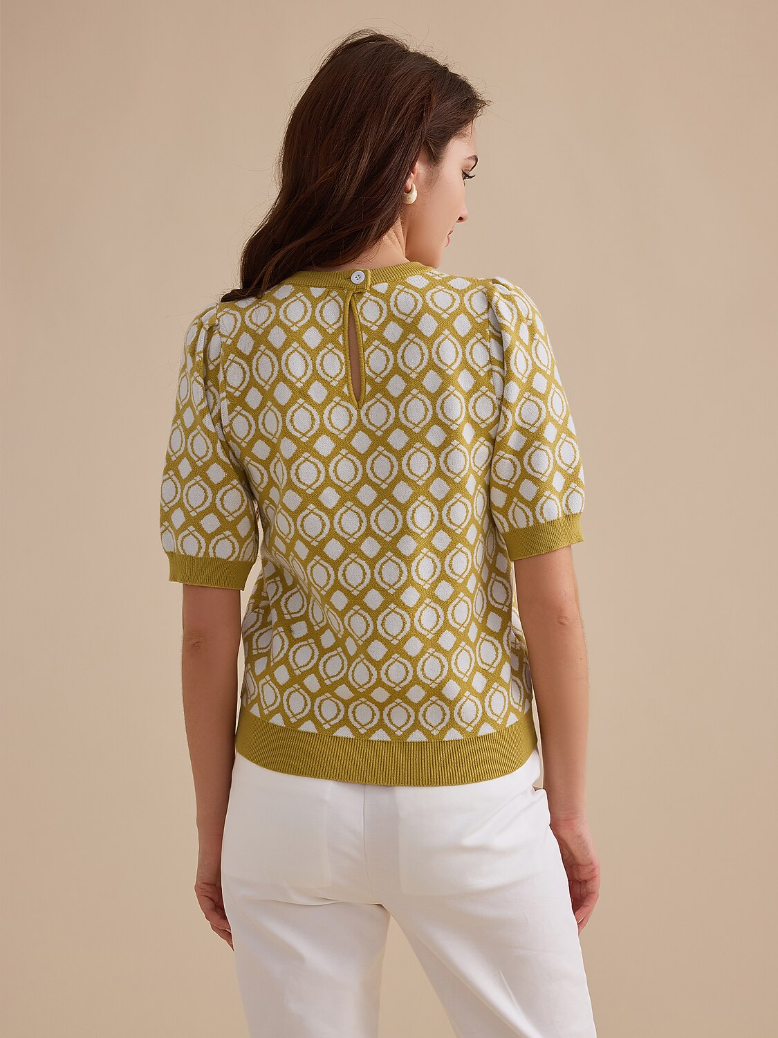 Wool Blend Braided Crew Neck Sweater Jumper