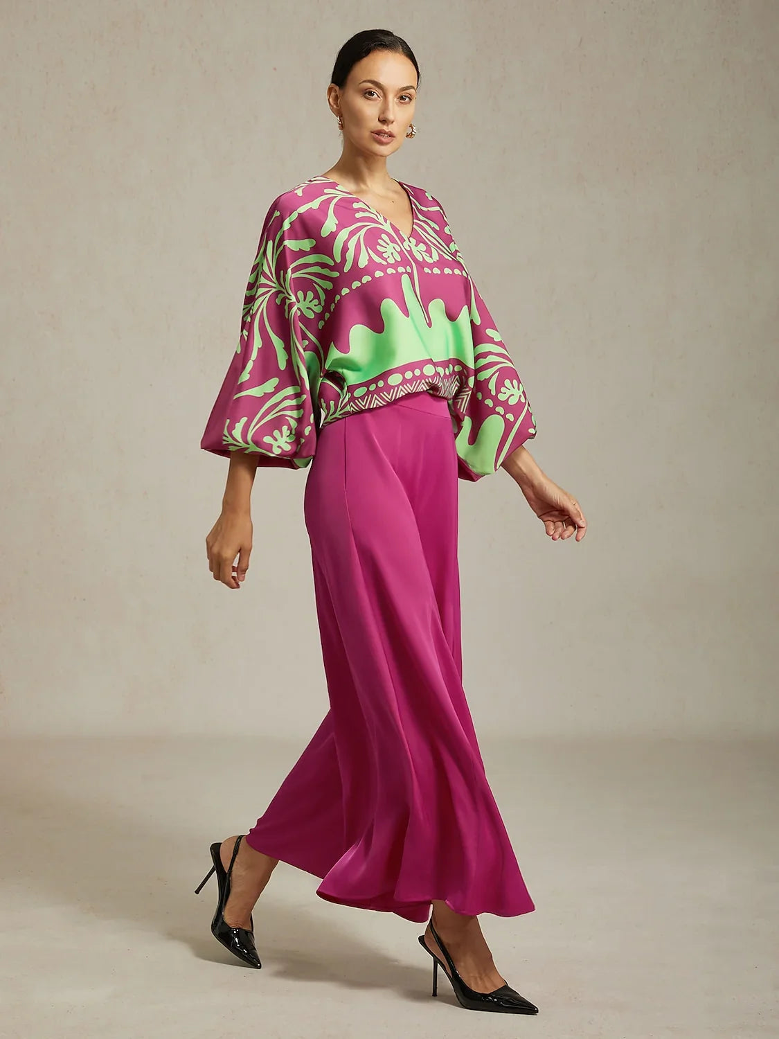 Satin Wide Leg Burgundy Pocket Pants