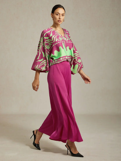 Satin Wide Leg Burgundy Pocket Pants