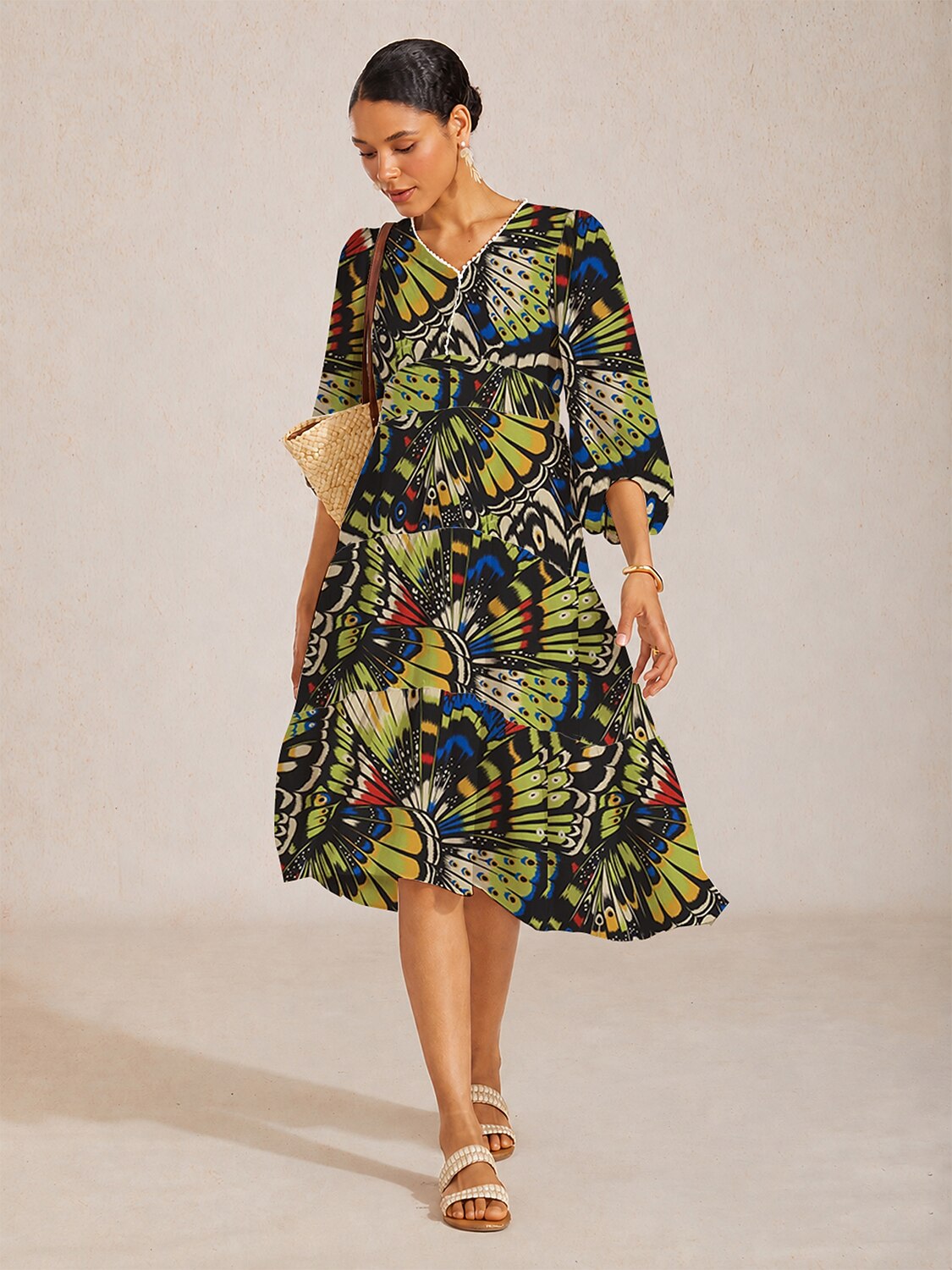 Jungle Butterfly Flowy Chiffon Maxi Dress