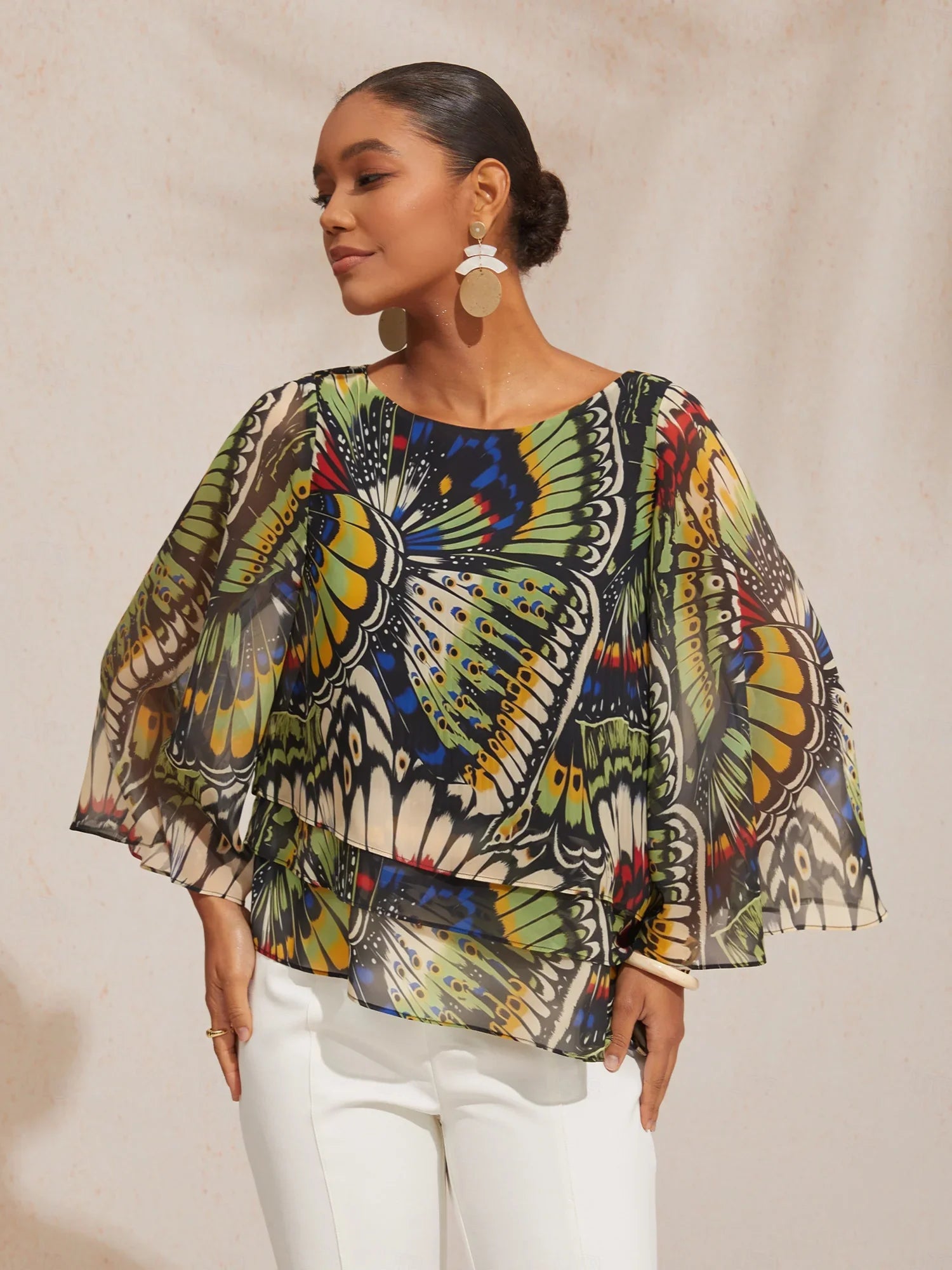 Jungle Butterfly Flowy Chiffon Blouse