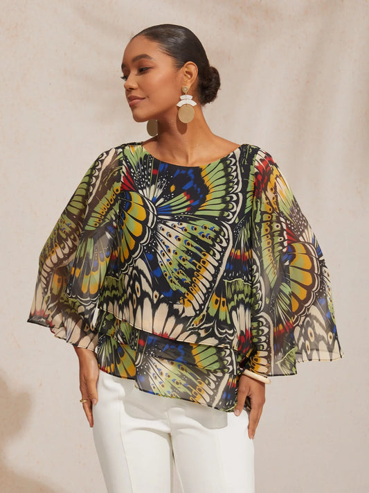 Jungle Butterfly Flowy Chiffon Top