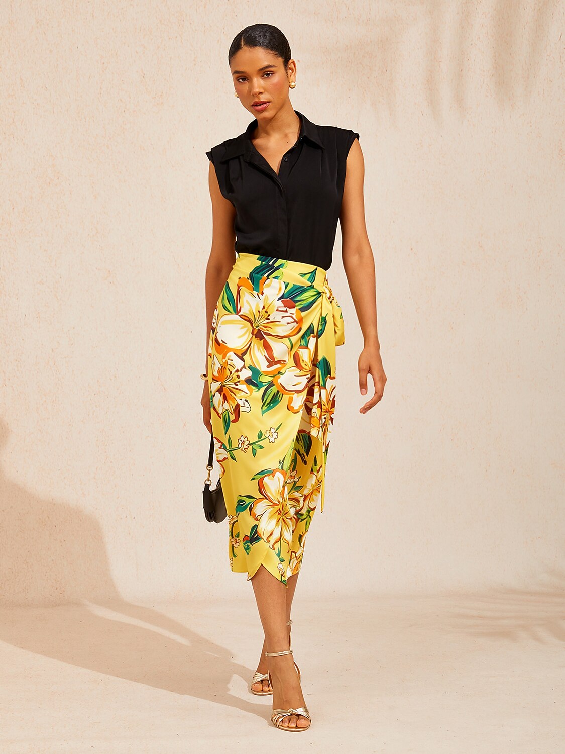 Lime Magnolia Glow Silky Satin Wrap Skirt