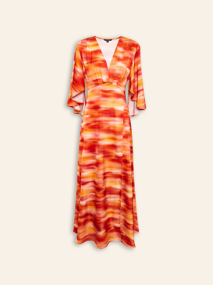 Shading Print V-Neck Maxi Dress