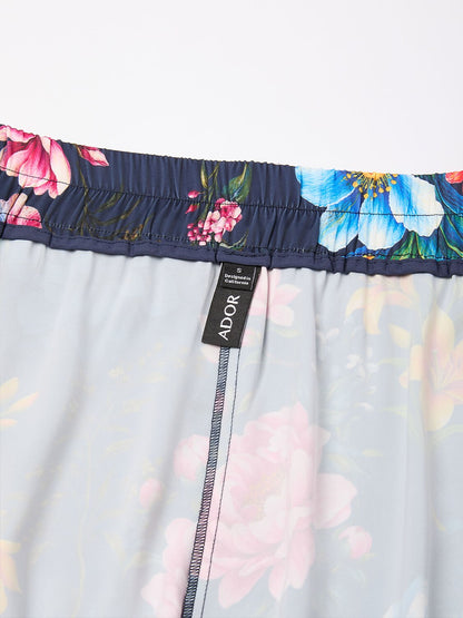 Sapphire Rose Garden Silky Satin Slit Wide Leg Pants