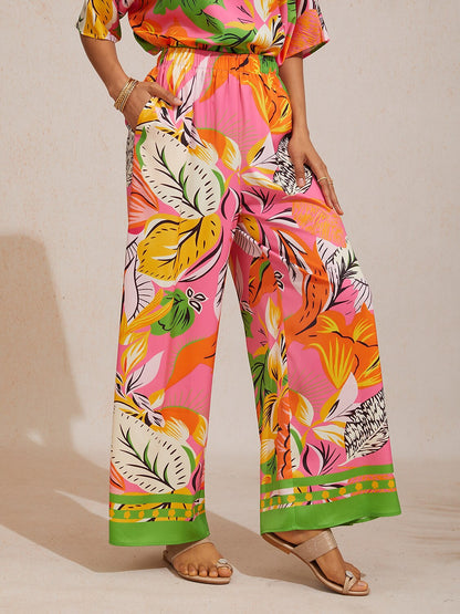 Marble Flora Silky Satin Wide Leg Pants
