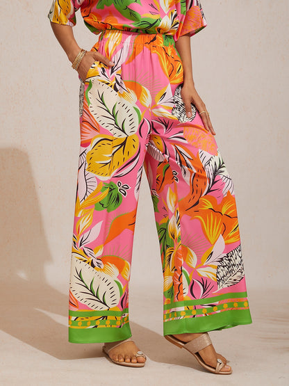 Boho Paisley Silky Satin Wide Leg Pants
