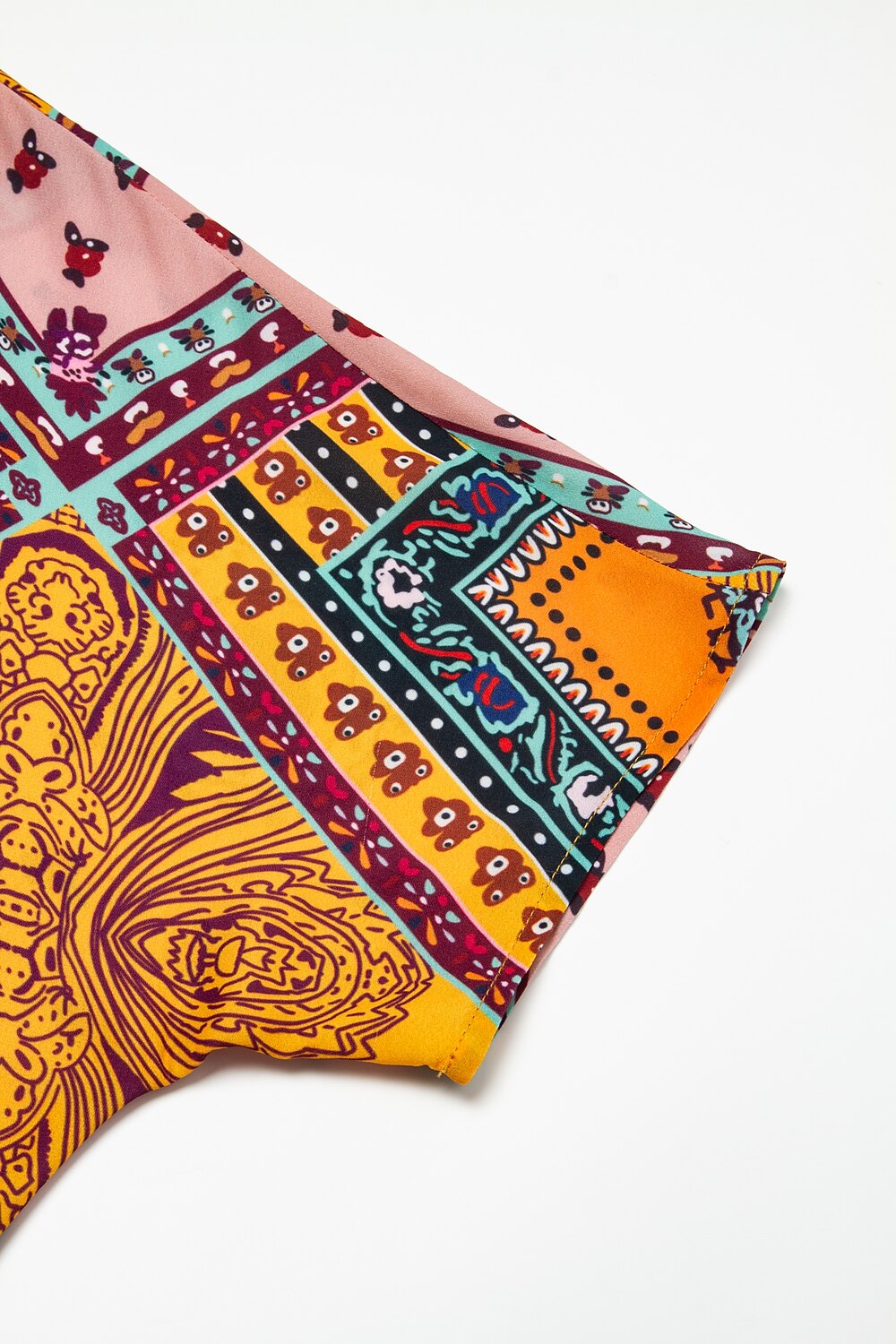 Folk Print V Neck Maxi Chiffon Dress