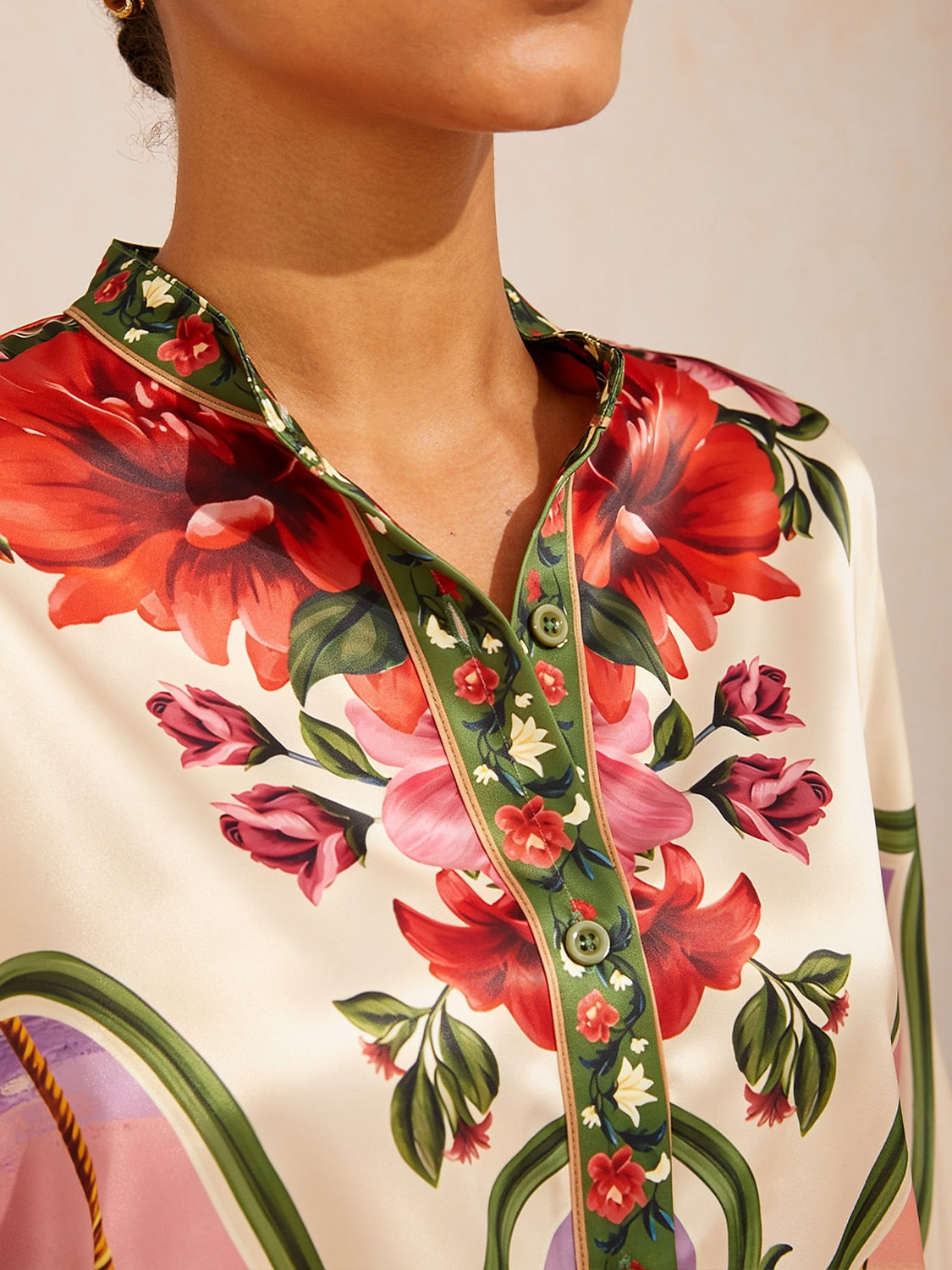Hawaii Palm Silky Satin batwing top