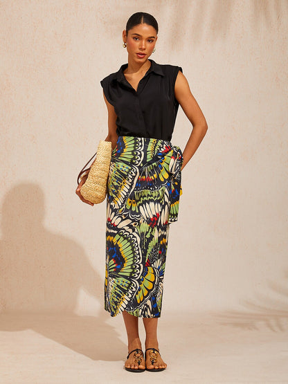 Abstract Art Silky Satin Wrap Skirt