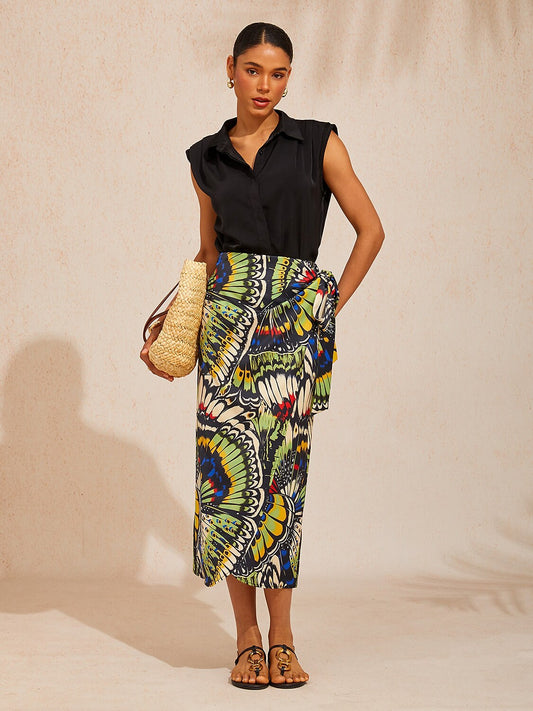 Jungle Butterfly  Silky Satin Wrap Skirt
